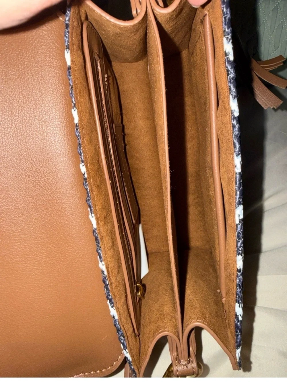 Steve Madden Tan and Black Striped Woven Top-Handle Satchel